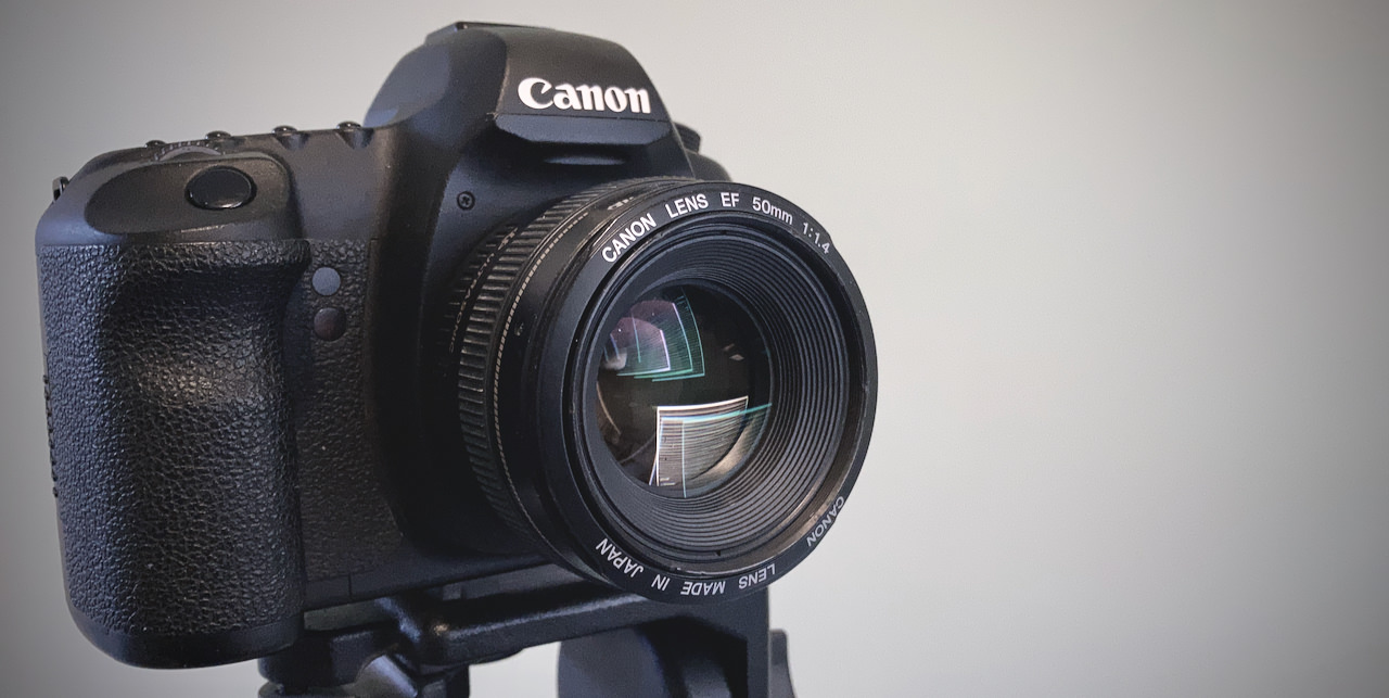 The Canon EOS 5D MKII attached to a tripod