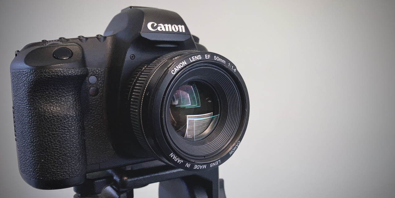 The Canon EOS 5D MKII attached to a tripod