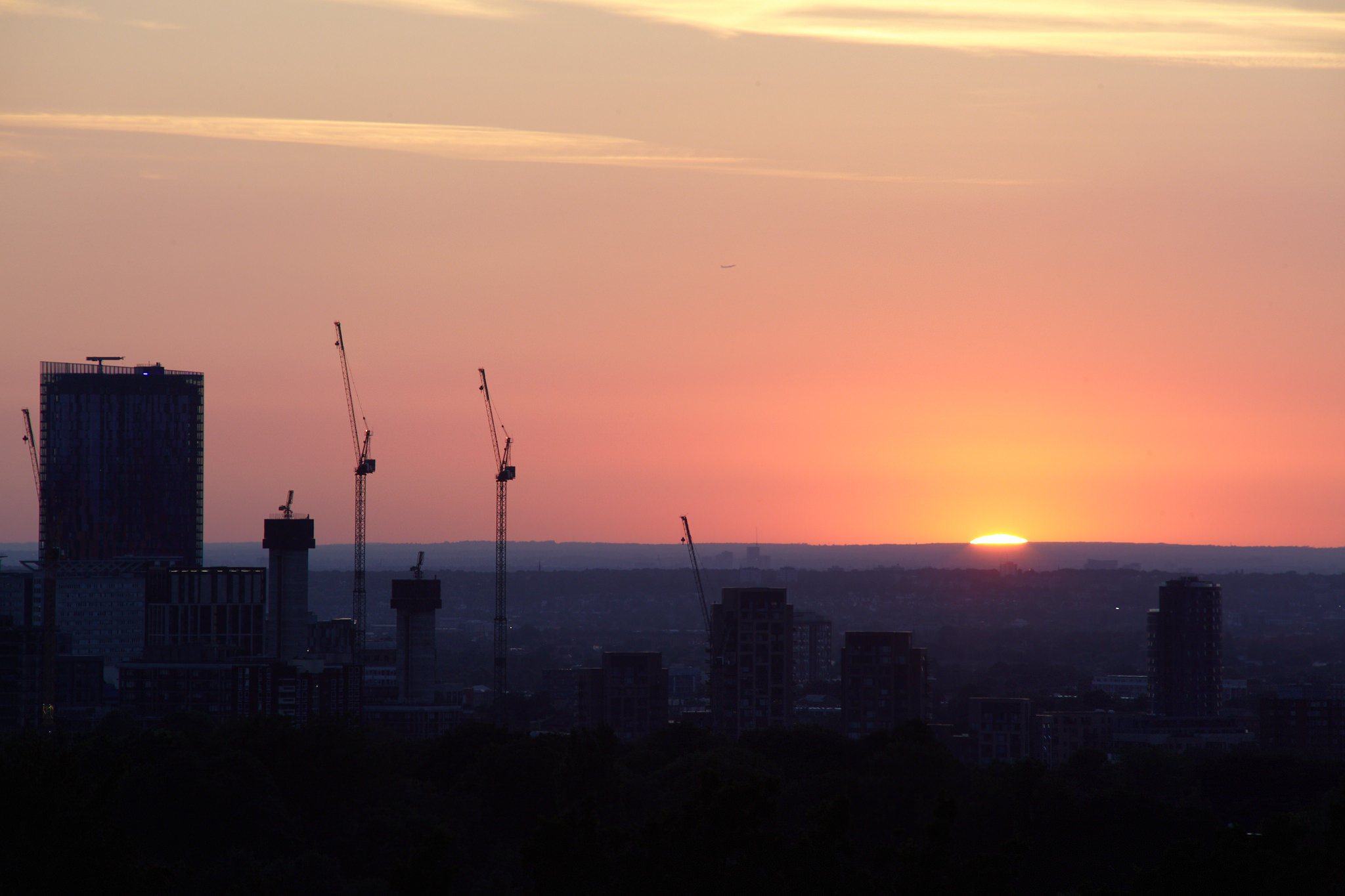Sunset over Shirley Hills with construction work in the foreground